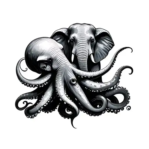 Octopus And An Elephant Holding