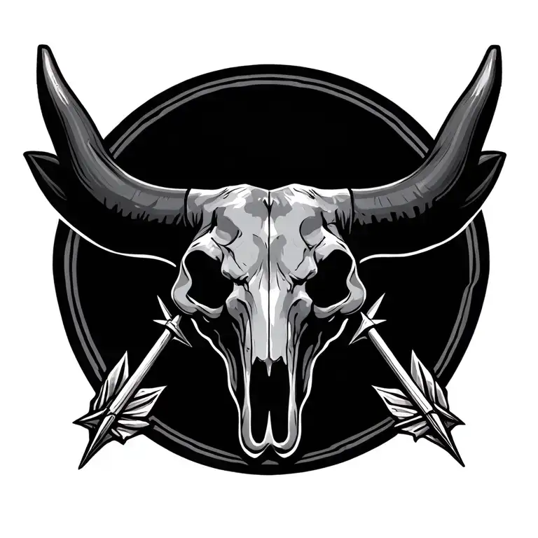 Bull Skull With Arrow Piercing Down Through The Middle Of It