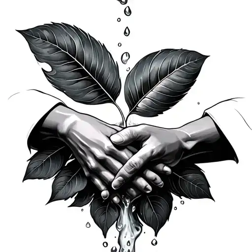 Two Hands Clasping Each Other Bound By Ti Leaf With Water Being Poured Over Them