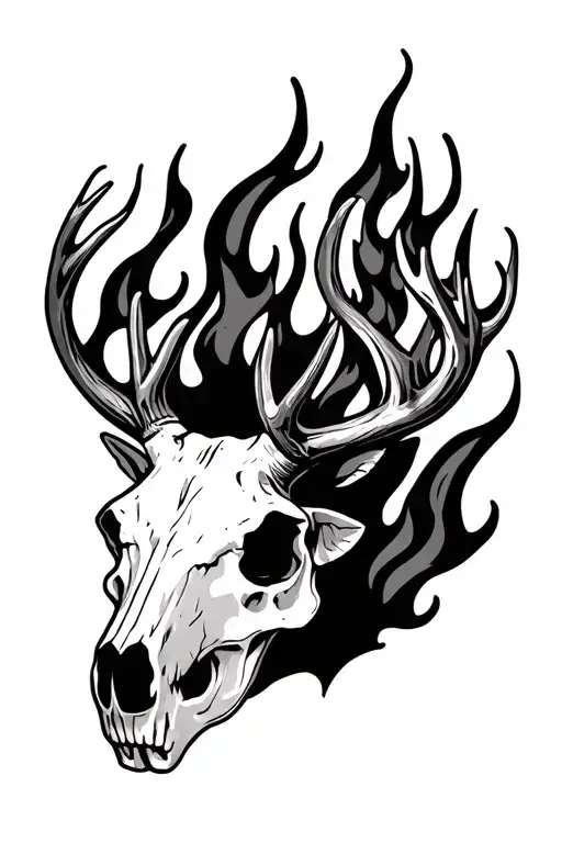 Buck Skull With Fire