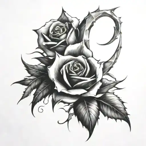 Cresent Moon Rose Thorns Wrapped