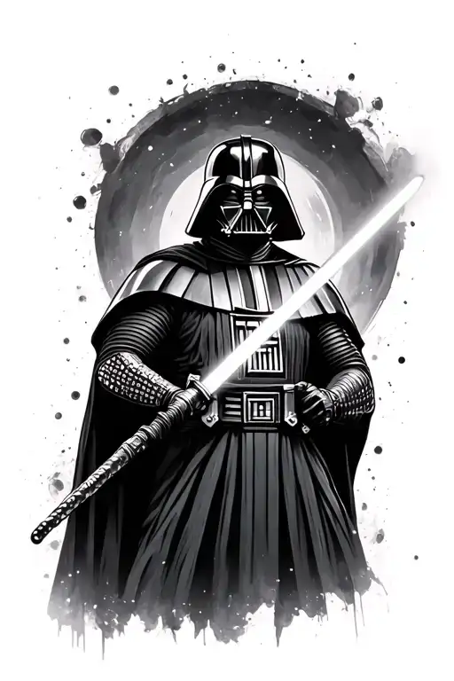 Samurai Darth Vader Holding A Lightsaber