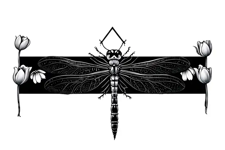 Dragonfly With Triangular Structures And Tulips Weaved Into The Bars Of The Triangle