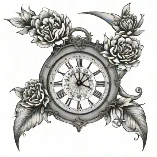 A Big Floral Clock Sitting In Front Of A Mansion With The Moon In The Background