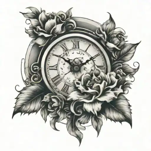 Big Floral Clock In Front Of Mansion With The Moon