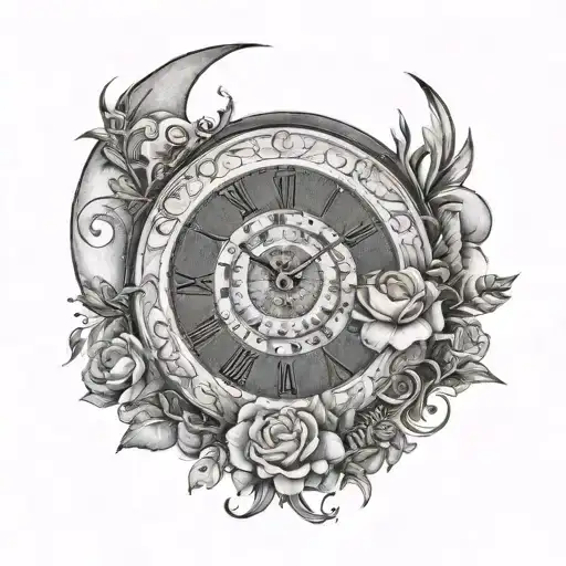 A Big Floral Clock Sitting In A Field With A Mansion And The Moon