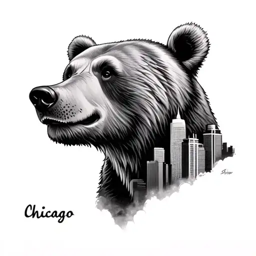 Realism Bear With Chicago Skyline