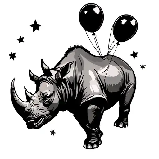 Rhino Lifted With Balloons Surrounded By Stars