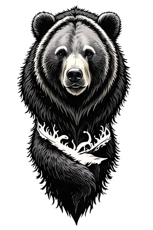 Bear In The Forrest Themed Half Sleeve