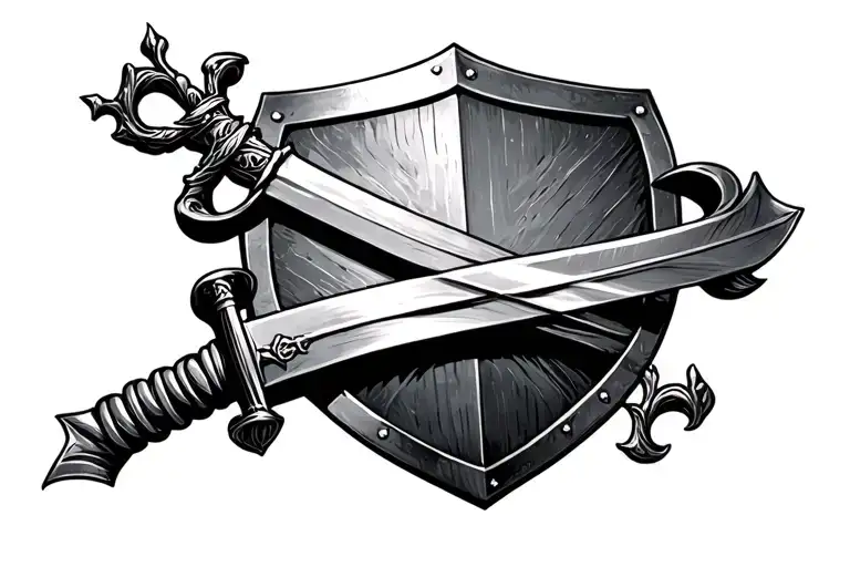 Ribbon Wrapped Around A Shield And Sword