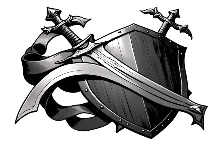 Ribbon Wrapped Around A Shield And Sword Armor Of God