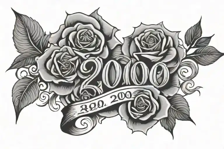 2000 In Gothic Text With Roses Background Ina Rectangle