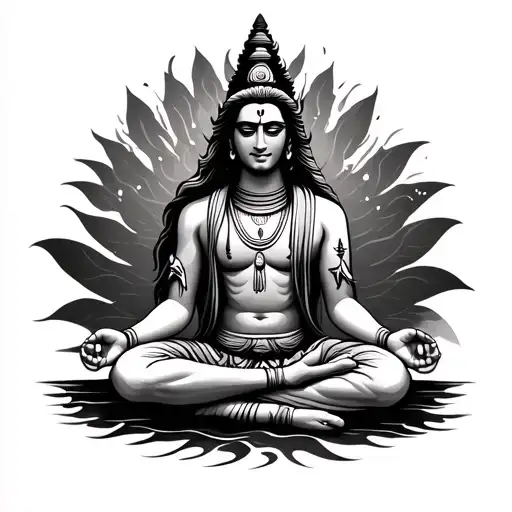 Shiva Meditating In A Serene