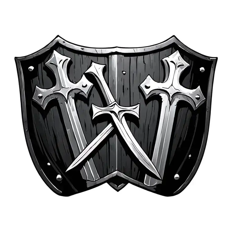 Christian Crusader Crosses On Top Of A Knights Shield With A Sword