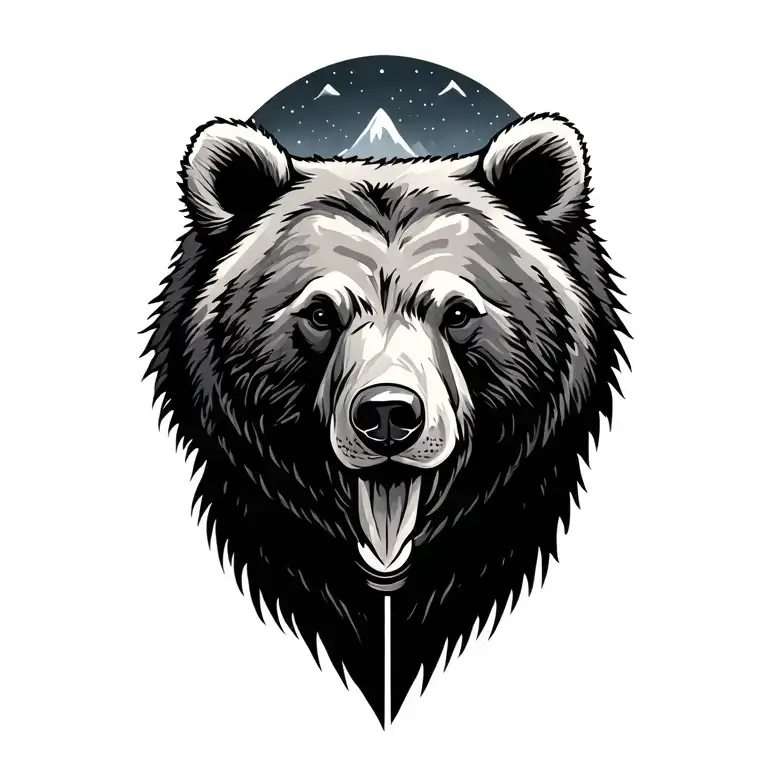 Bear With Mountains And Trees