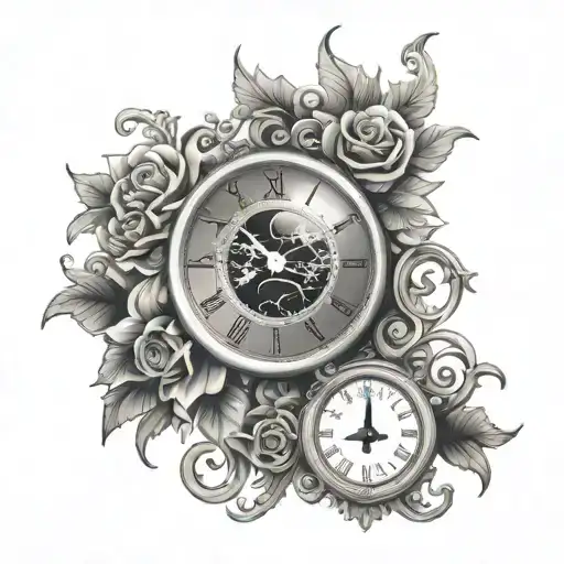 Floral Clock Sitting In Front Of A Mansion With The Moon In The Sky