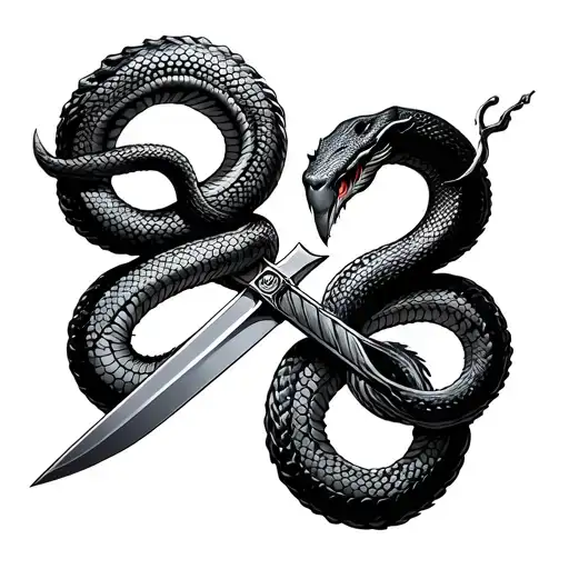 Two Snake Wrapped Around Sword Facing Each Other