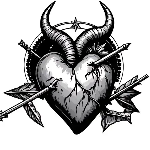 Heart With Horns And Halo With Arrow Piercing