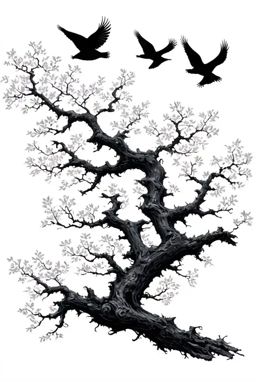 Branches Forming With Birds Flying Towards