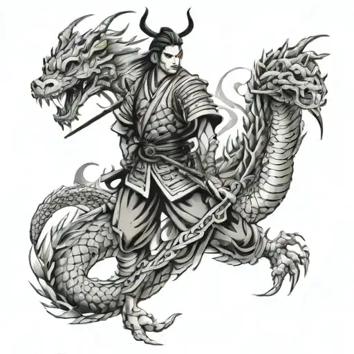 Samurai And Dragon Intertwined