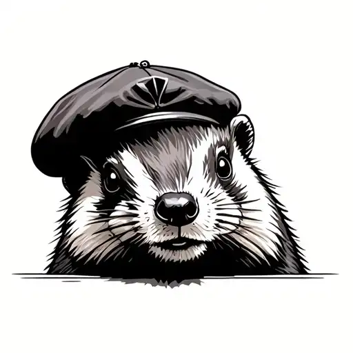 Beaver Wearing Beret Draw As A Badger
