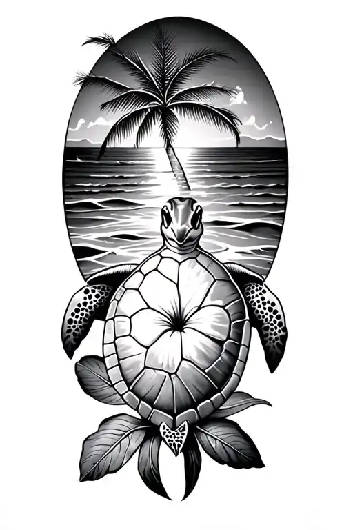 Plumeria Sea Turtle Ocean Palm Tree Sunset