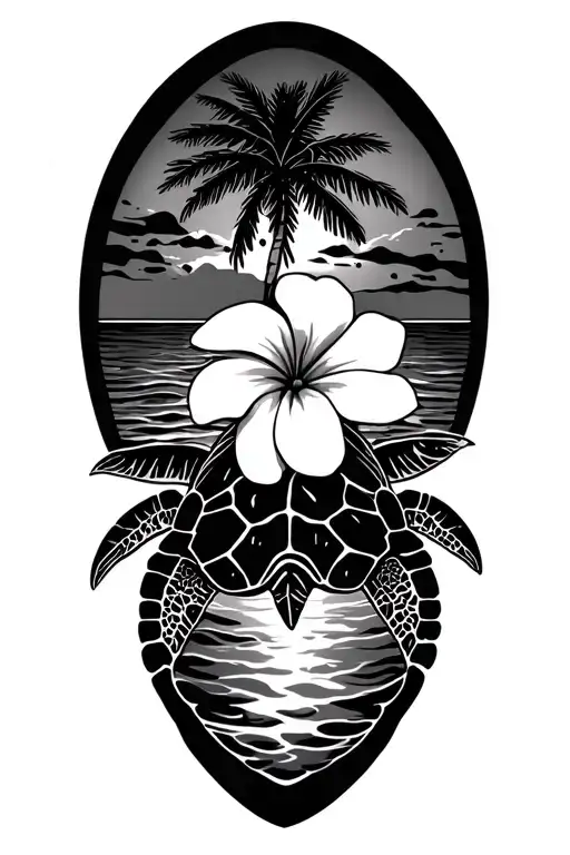 Plumeria Sea Turtle Ocean Palm Tree Sunset