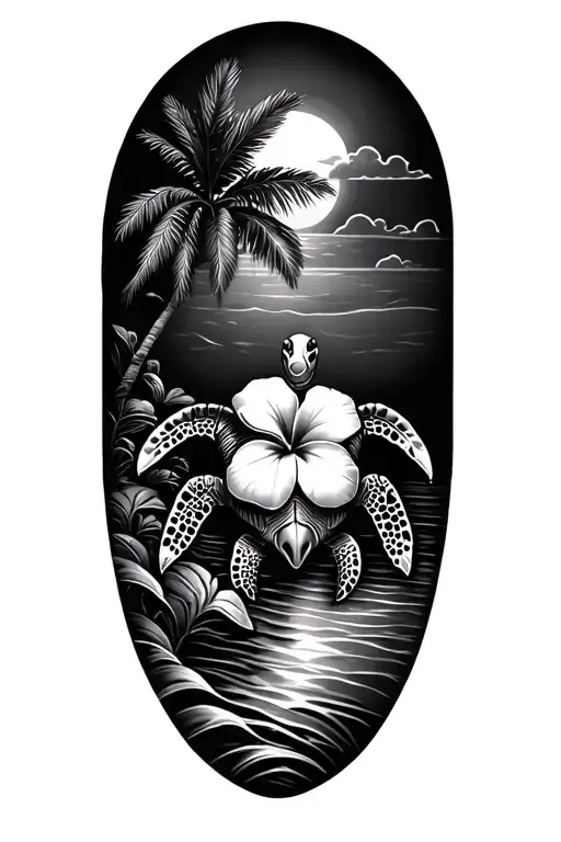 Plumeria Sea Turtle Ocean Palm Tree Sunset