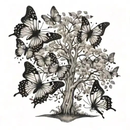 Butterflies Flying Around A Tree