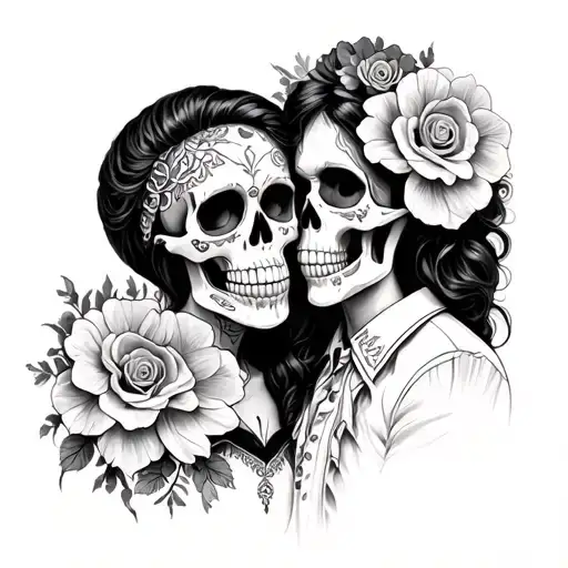 Chicano Day Of The Dead Skeleton Couple Representing Eternal Love
