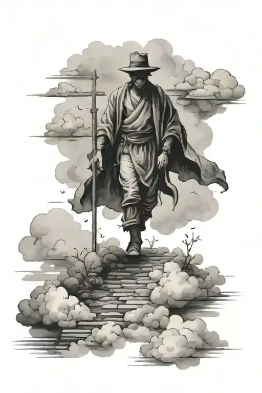 Shadow Walking To Cross In Clouds Surrounding