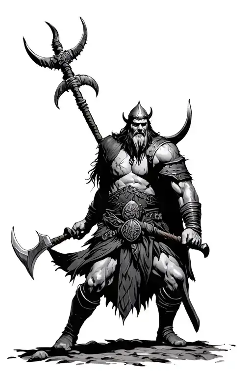 Viking Fighting Dark Figure Completely Surrounded