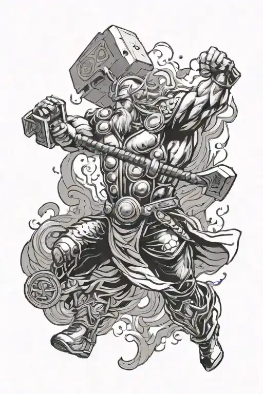 Jormungandur Being Slain By Thor Using Mjolnir Hammer