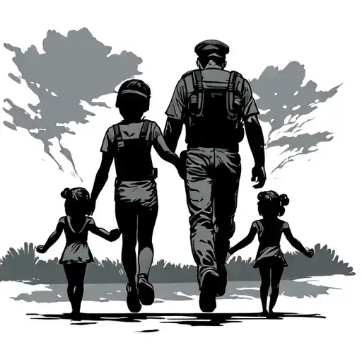 A Father With Pilot Clothes Walking With 2 Daughters Hand In