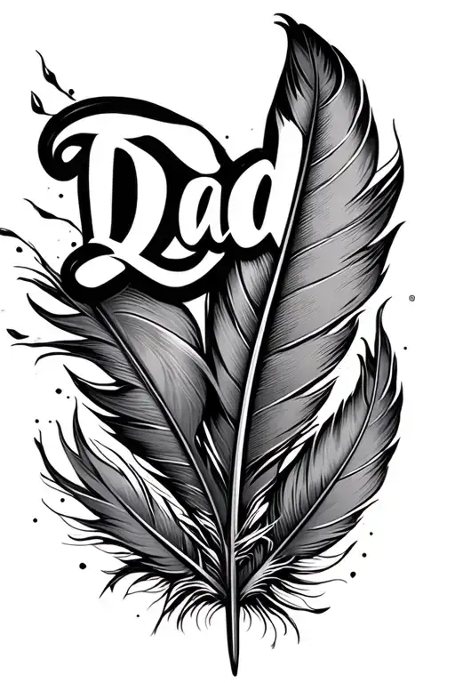Quill Pen With The Brissels Of The Feather Flying Off And Creating The Word Dad