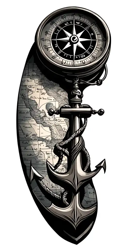 Navigation Maritime Chart With Compass And Other Maritime Staff Like Anchor And Etc