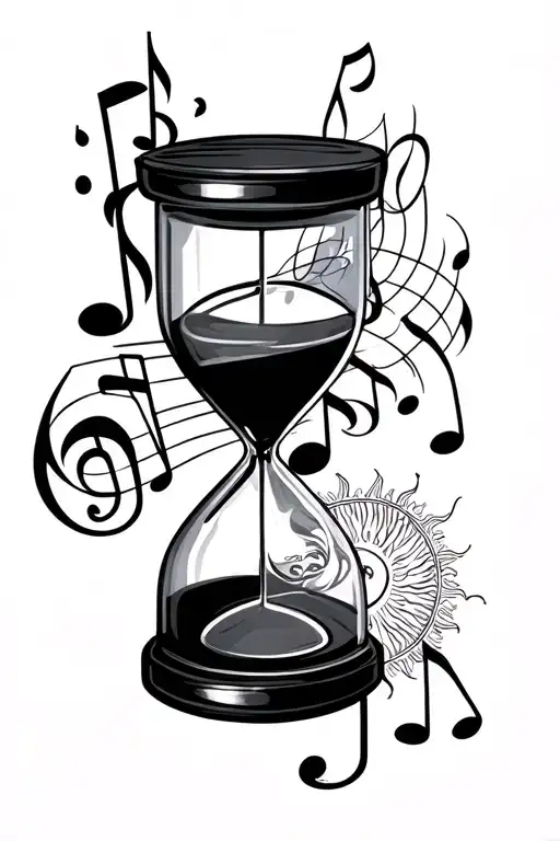 Musical Notes Mixed With An Hour Glass And Sun
