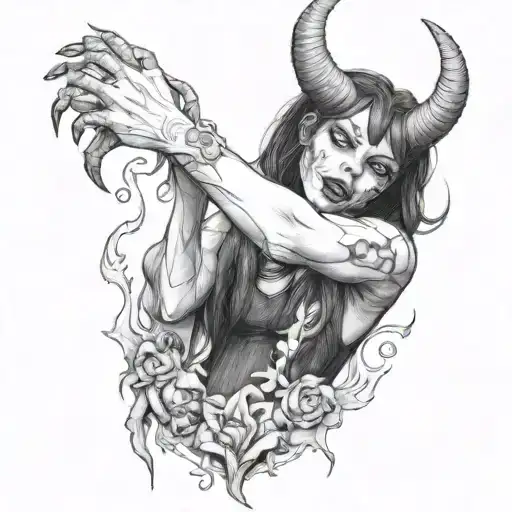 A Drawing Of A Girl Taking A Demon By The Hand