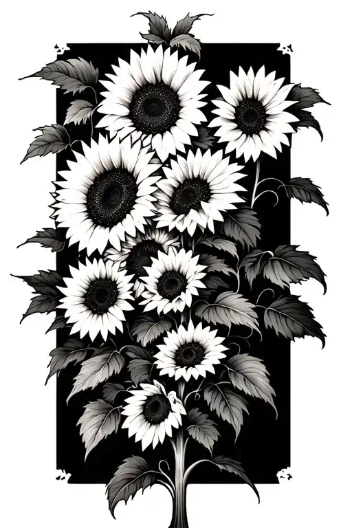 A Bed Of Sunflowers And Vines Growing