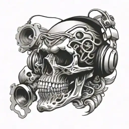 Music Engines And Skull Wearing Headphones