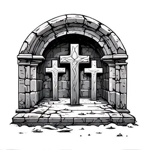 Three Crosses Inside Tomb