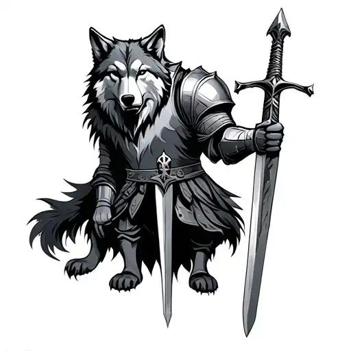 Wolf & Knight Holding Sword