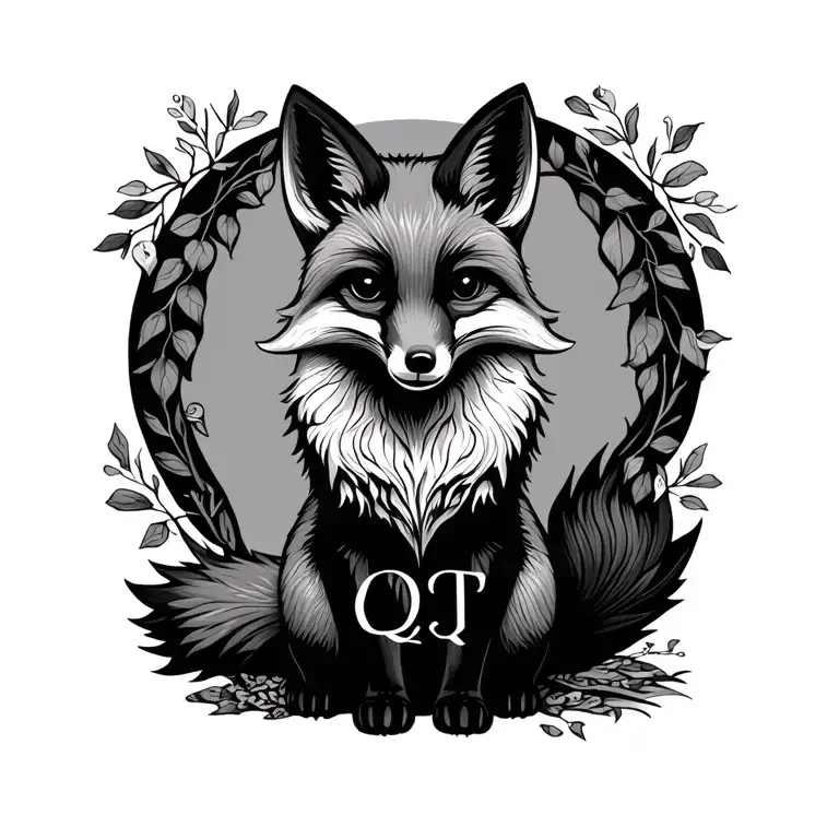 Outline Fox Sitting With The Initials Q R S T