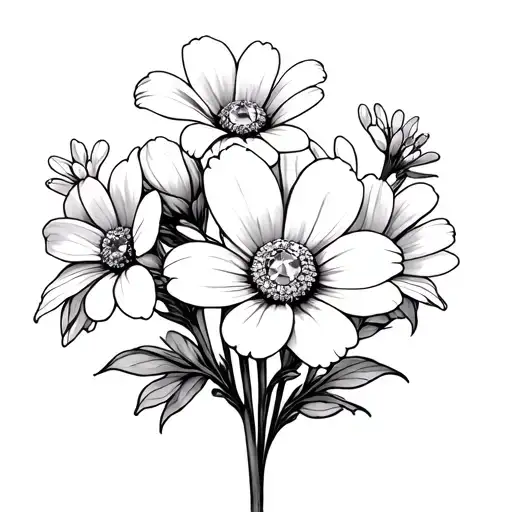 Daisy's Sweet Pea Flowers And Dimonds Thin Lines