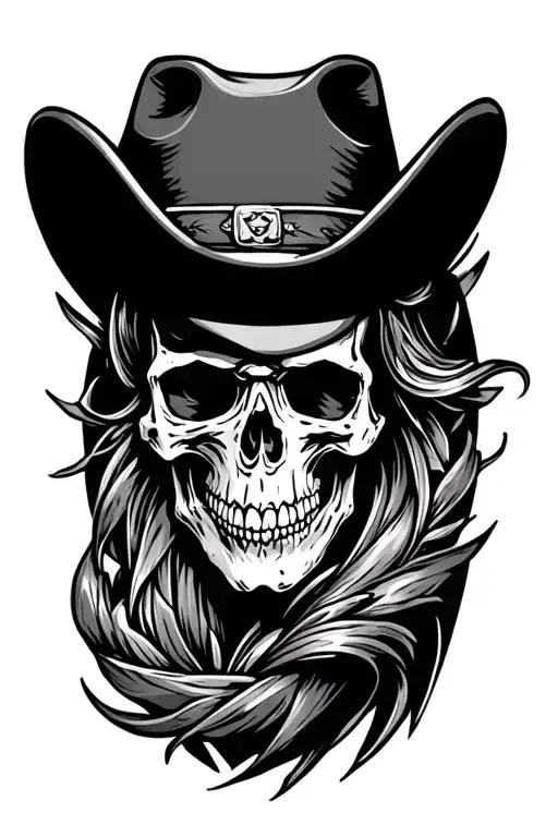 Western Skull Wearing Cowboy Hat Surrounded