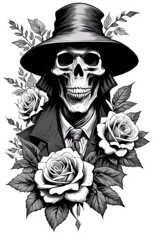 Black Plague Doctor Compliments Skull And Roses