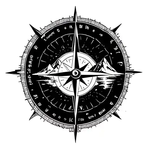 Compass Mountains Ocean Trees Adventure