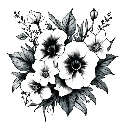 Honey Suckle And Morning Glory And Narcissus Flower Bouquet