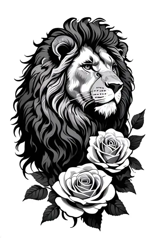 Lion With Rose Intertwined