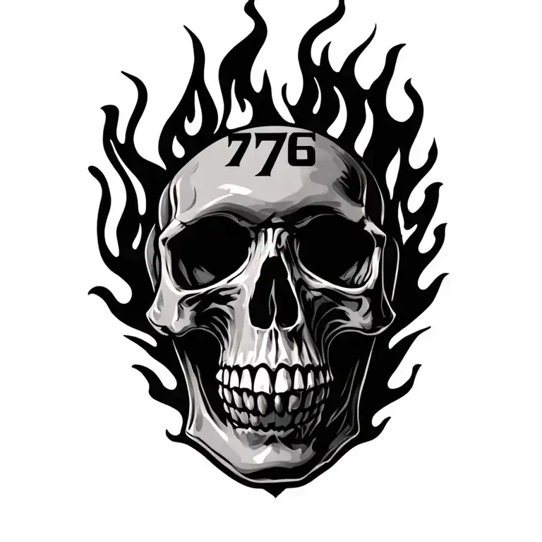 Skull And Number 76 And Fire